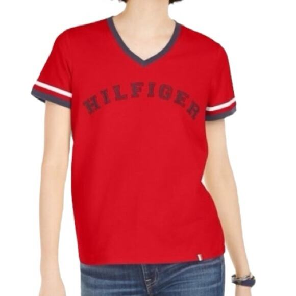 Vintage Tommy Hilfiger Sport Red Ringer V-Neck Tee Y2K Size M - Picture 11 of 11